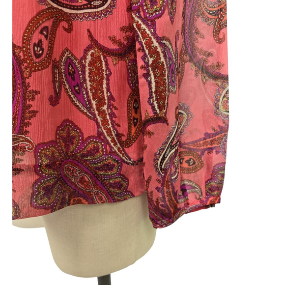 J. Crew Ruffle-Front Silk Chiffon Top‎ Vibrant Paisley Pink Womens Size 6 - Picture 10 of 11